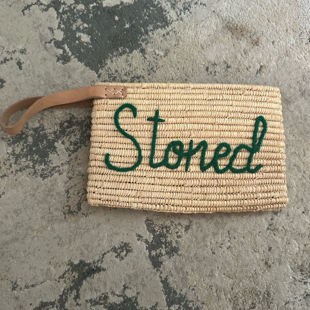 Stoned Tan and Green Woven Wristlet